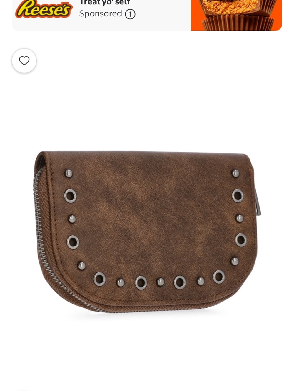 No Boundaries Brown Studded Zip Wallet
